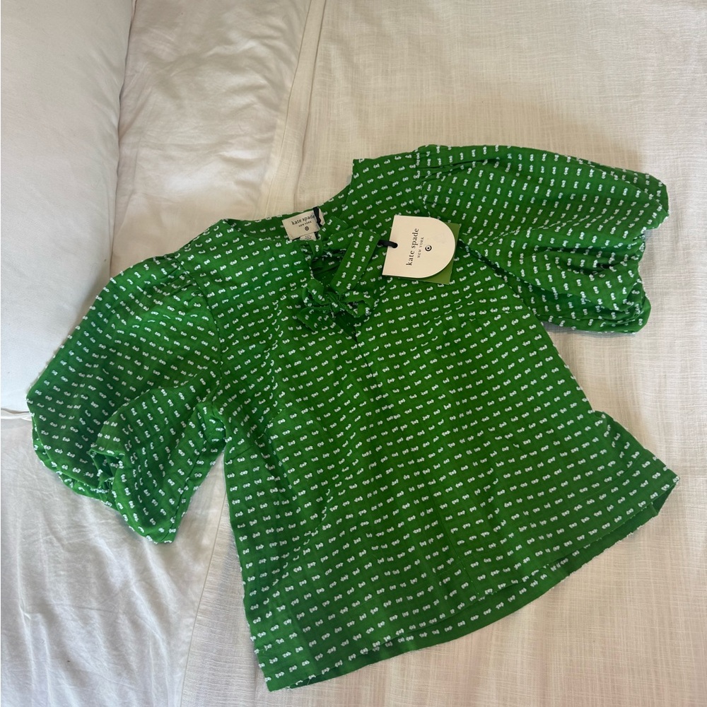 Kate Spade Green and White Bow Blouse